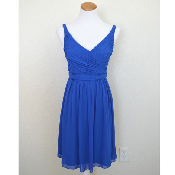 David's Bridal Dresses & Skirts - David's Bridal Royal Blue V-Neck Chiffon Cocktail Dress